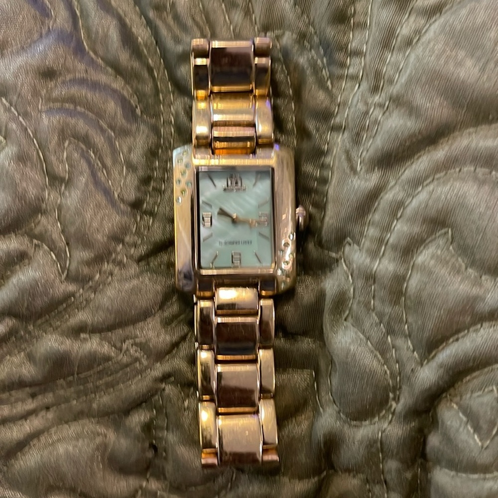 Jennifer Lopez/JLo:Stainless Steel Metallic Gold Watch w/ Green Crystal Face